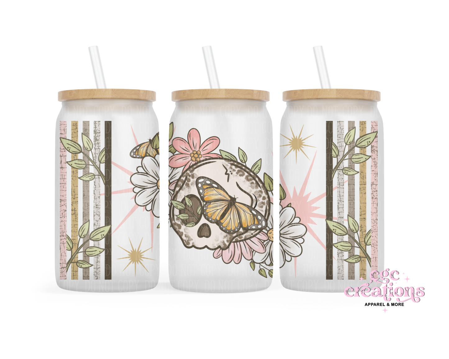 Leopard Skull 16oz Glass Cup With Lid