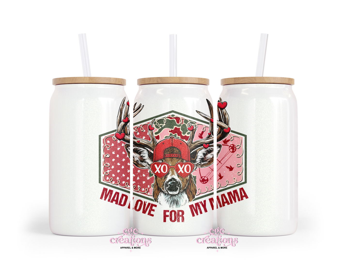 Mad Love For My Mama Deer 16oz Glass Cup With Lid