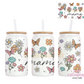 Floral Mama, Nana, Grandma, Aunt Etc. 16oz Glass Cup With Lid