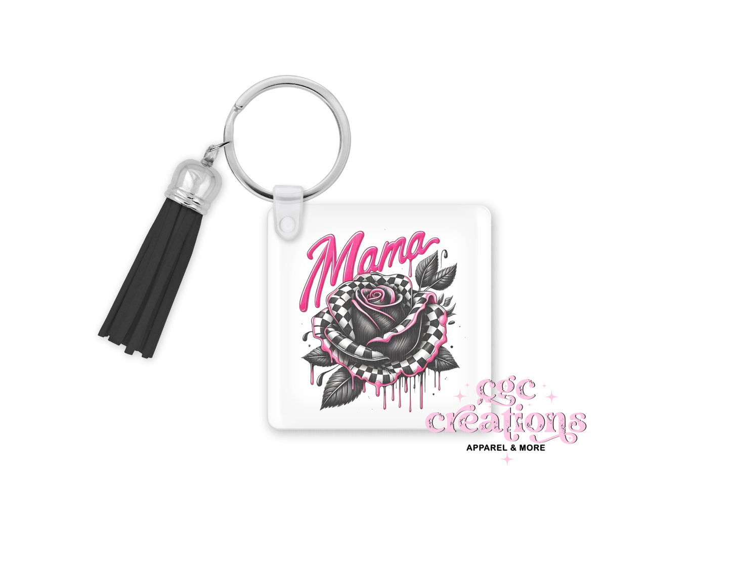 Mama Checkered Rose Acrylic Keychain
