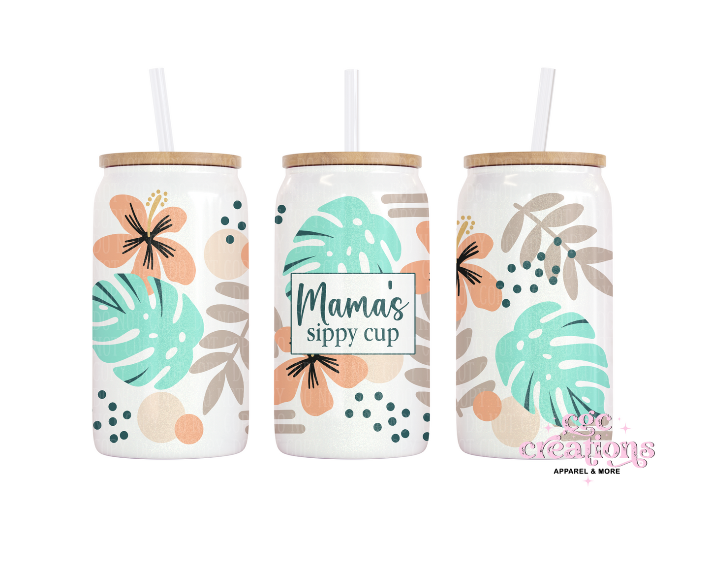 Mama's Sippy Cup 16oz Glass Cup With Lid