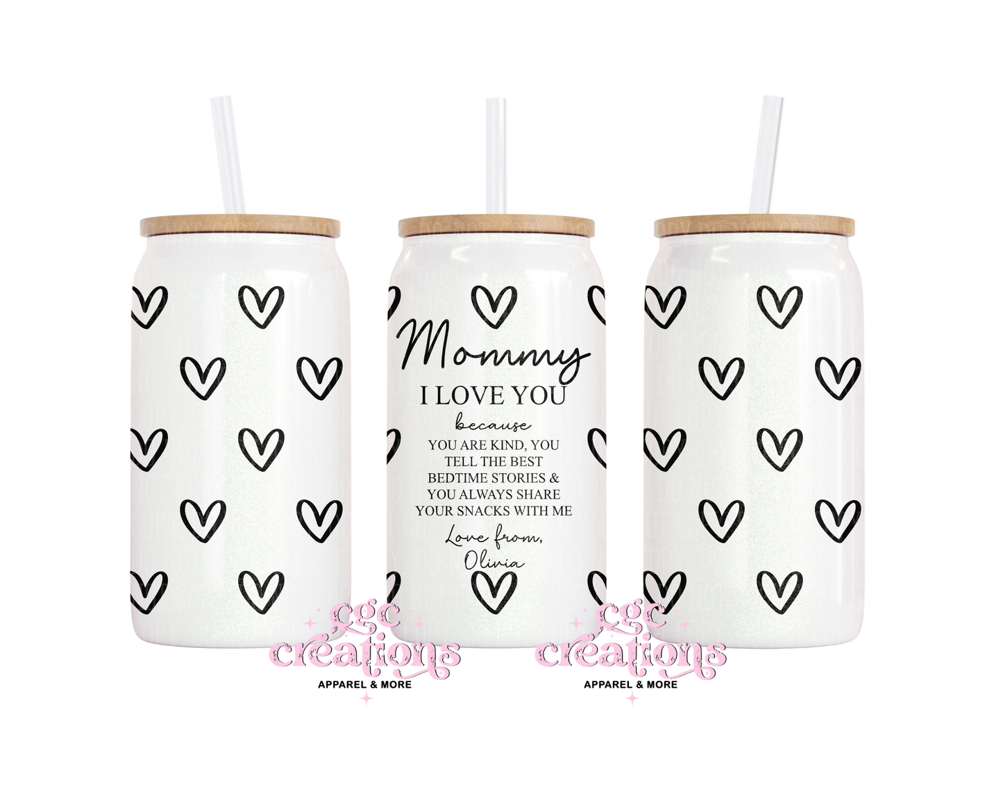 Love You Mommy 16oz Glass Cup With Lid