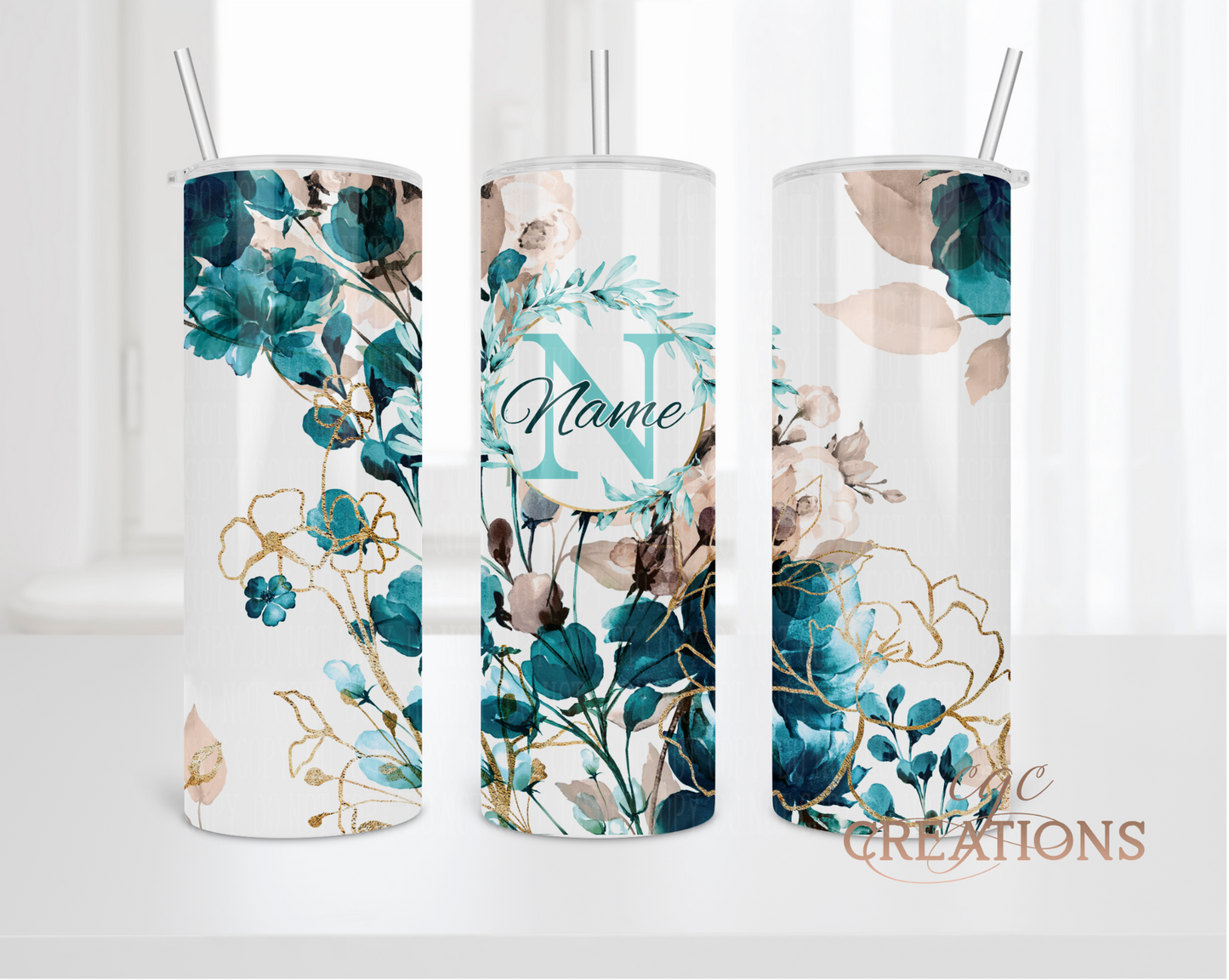 Personalized Name Floral 20oz Insulated Tumbler