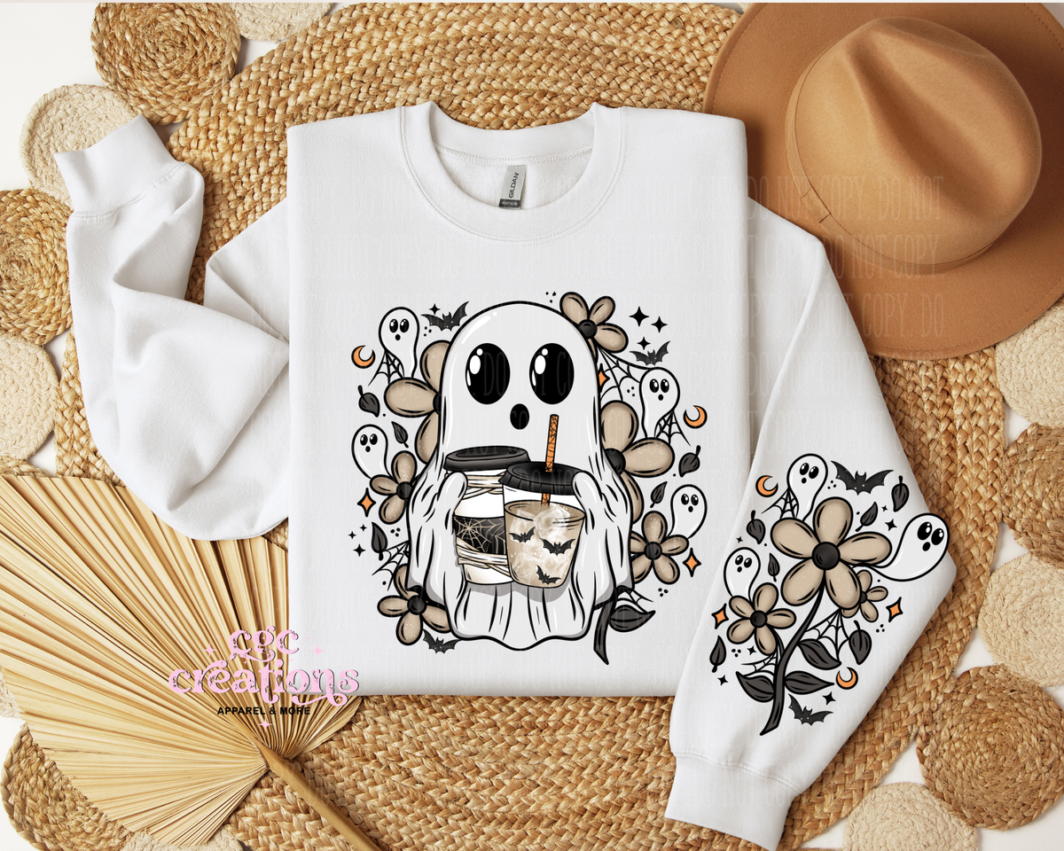 Floral Ghostie With Sleeve Design For Crewneck And Hoodie ONLY Apparel(t-shirt or crewneck sweatshirt or hoodie)