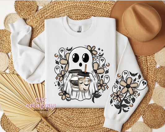 Floral Ghostie With Sleeve Design For Crewneck And Hoodie ONLY Apparel(t-shirt or crewneck sweatshirt or hoodie)