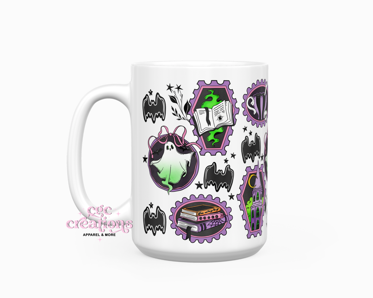 Spooky Stamp Collage 15oz Ceramic Coffee Mug