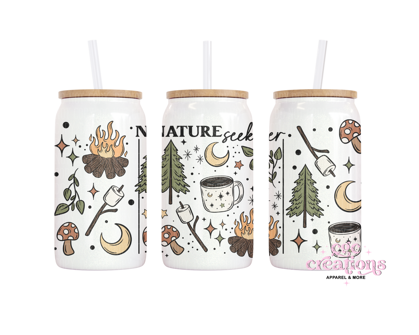 Nature Seeker 16oz Glass Cup With Lid