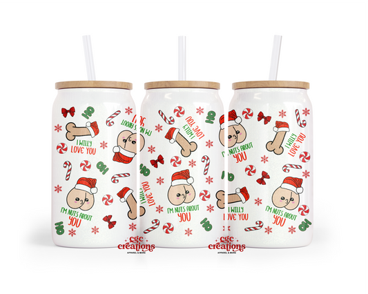 I'm Nuts About You 16oz Glass Cup With Lid