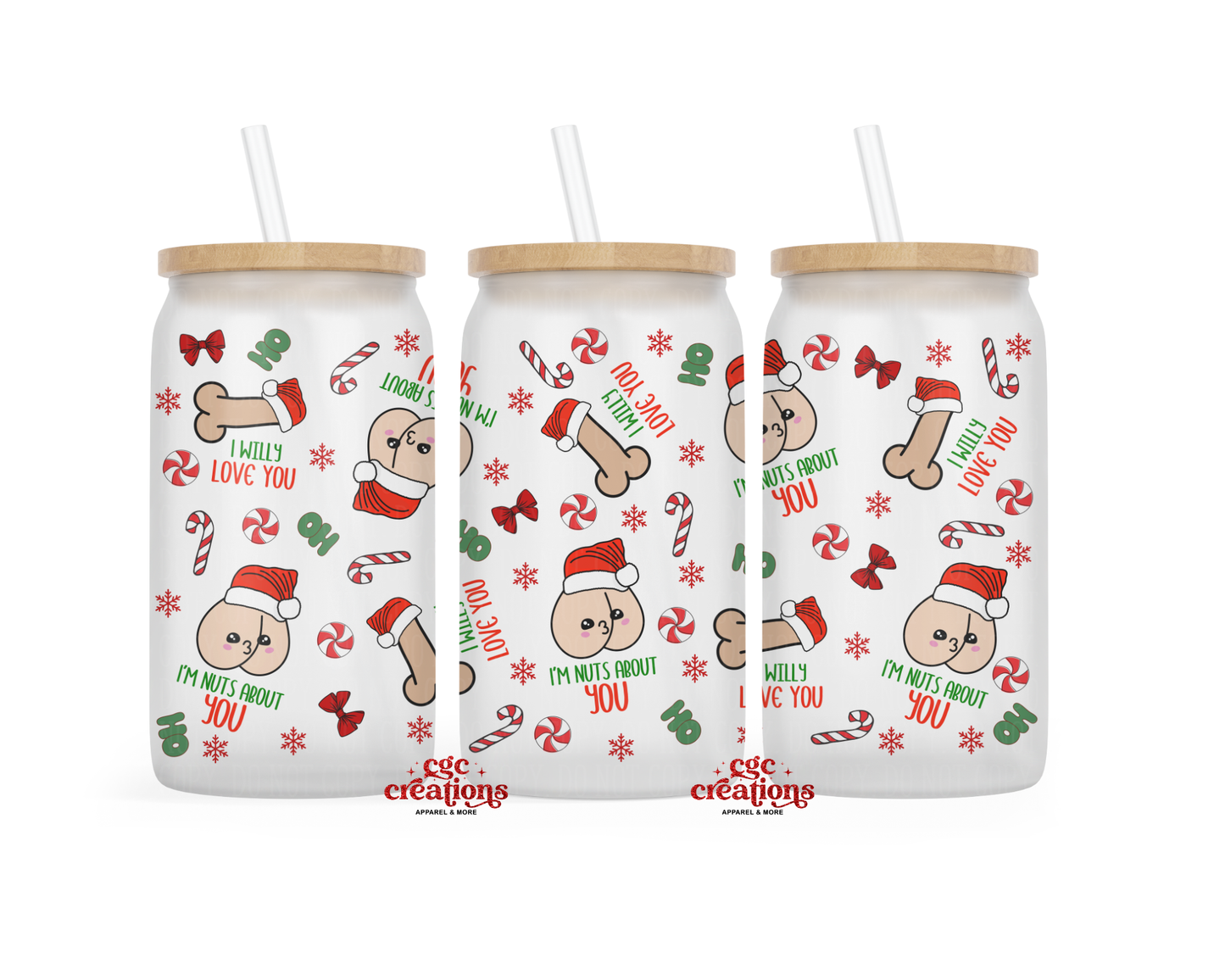 I'm Nuts About You 16oz Glass Cup With Lid