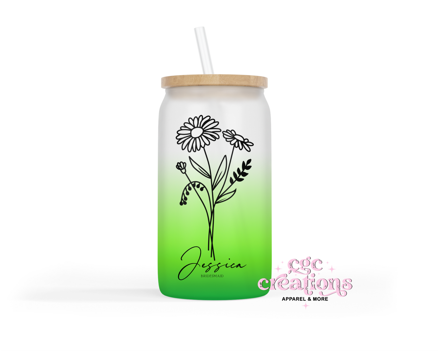 Wedding Party Personalized 16oz Glass Cup With Lid