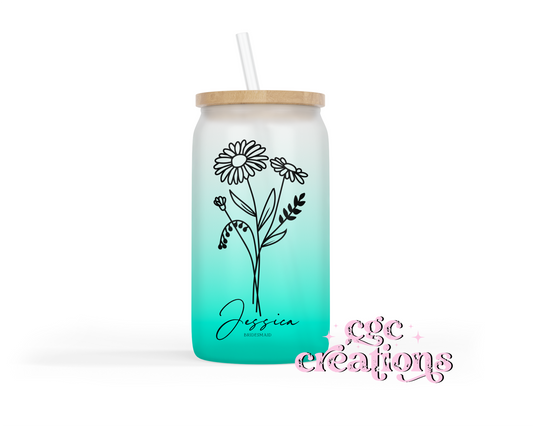 Wedding Party Personalized 16oz Glass Cup With Lid