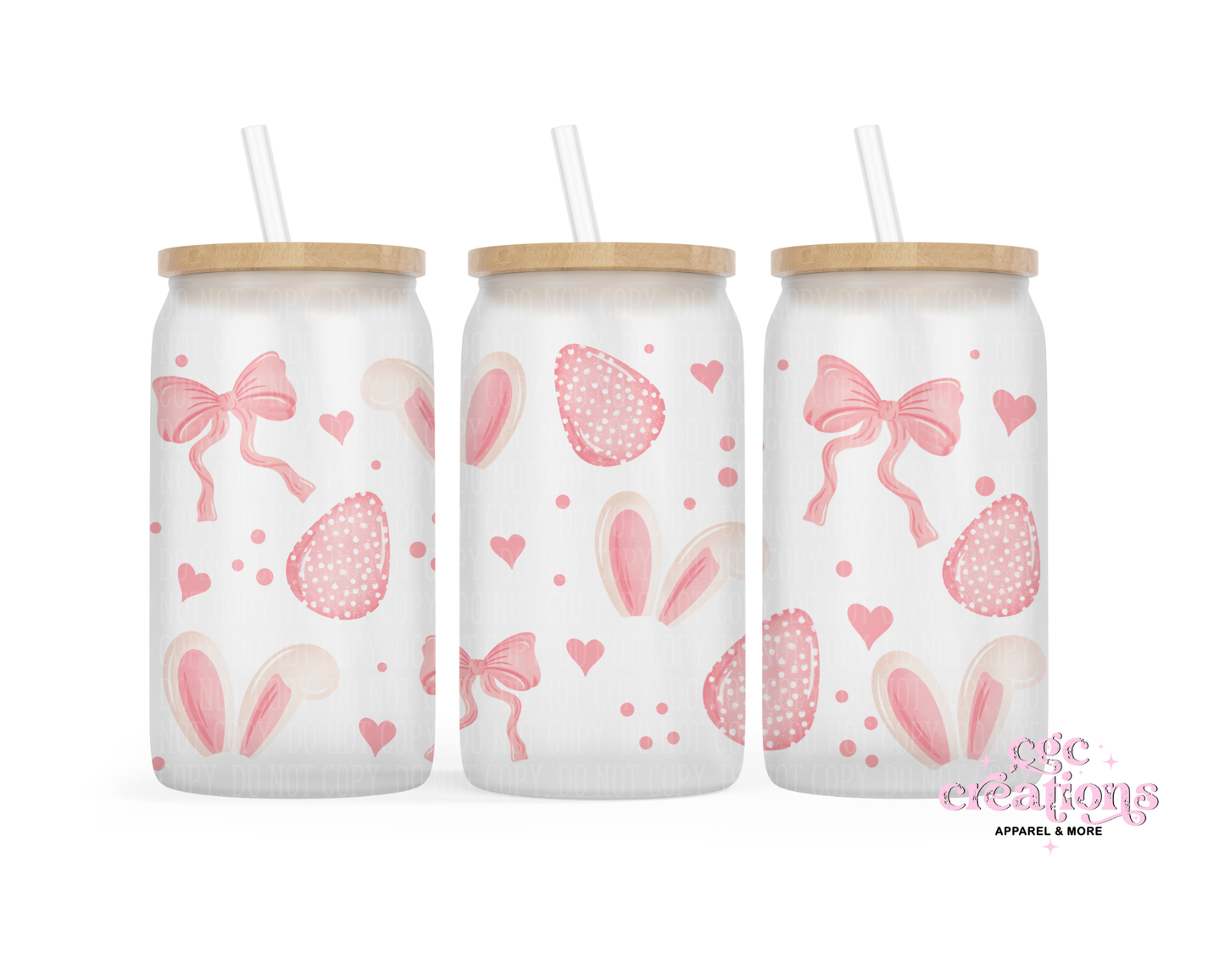 Cute Bows And Eggs Easter 16oz Glass Cup With Lid