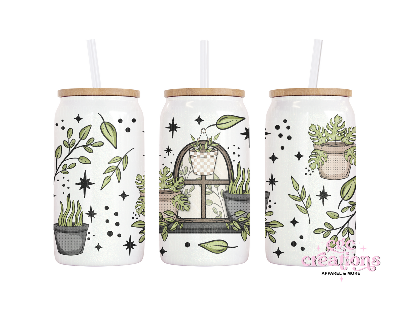 Plant lover 16oz Glass Cup With Lid