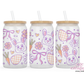 Cute Retro Purple Bows and Bunnies 16oz Glass Cup With Lid