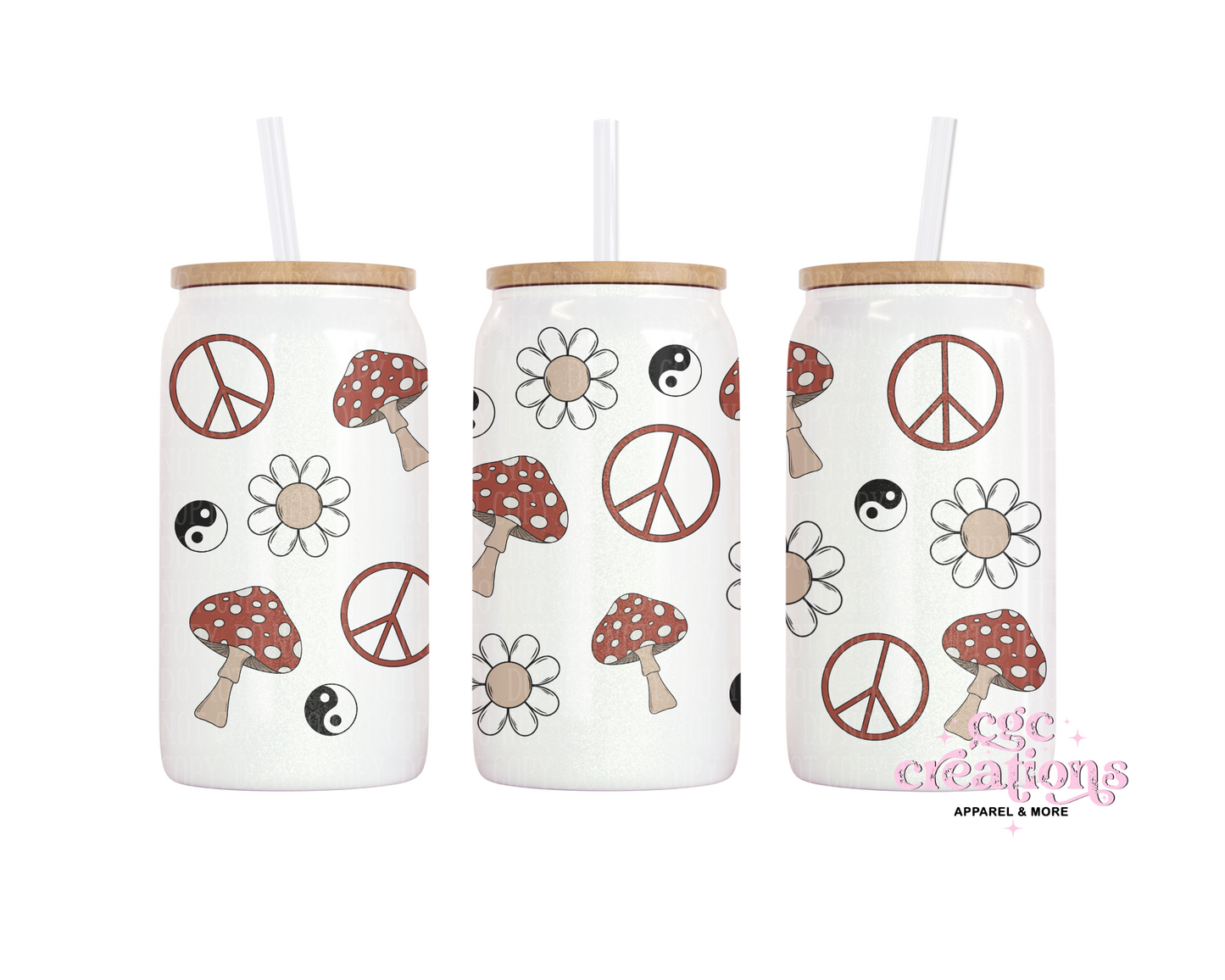 Retro Shroomy 16oz Glass Cup With Lid