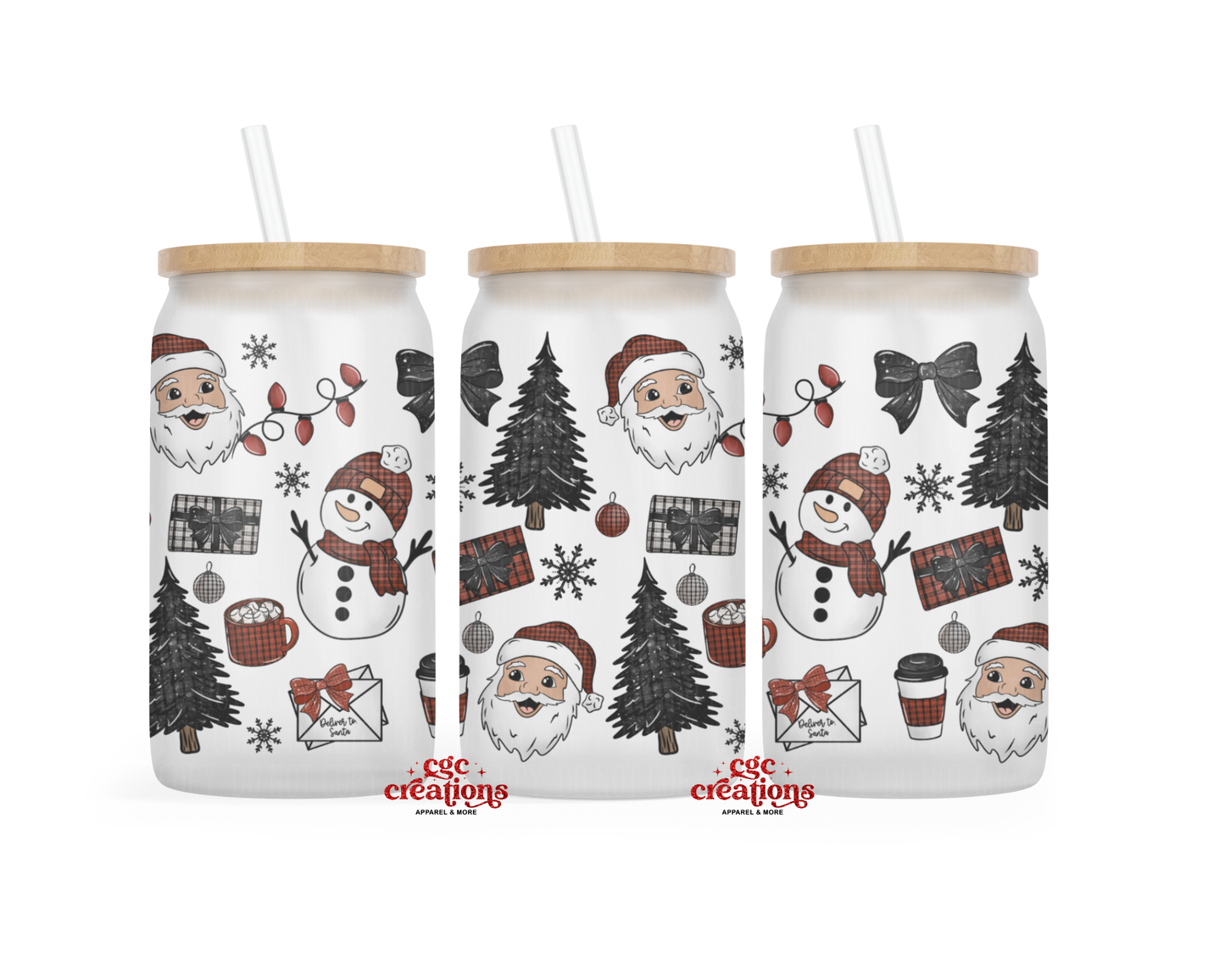 Santa Collage 16oz Glass Cup With Lid