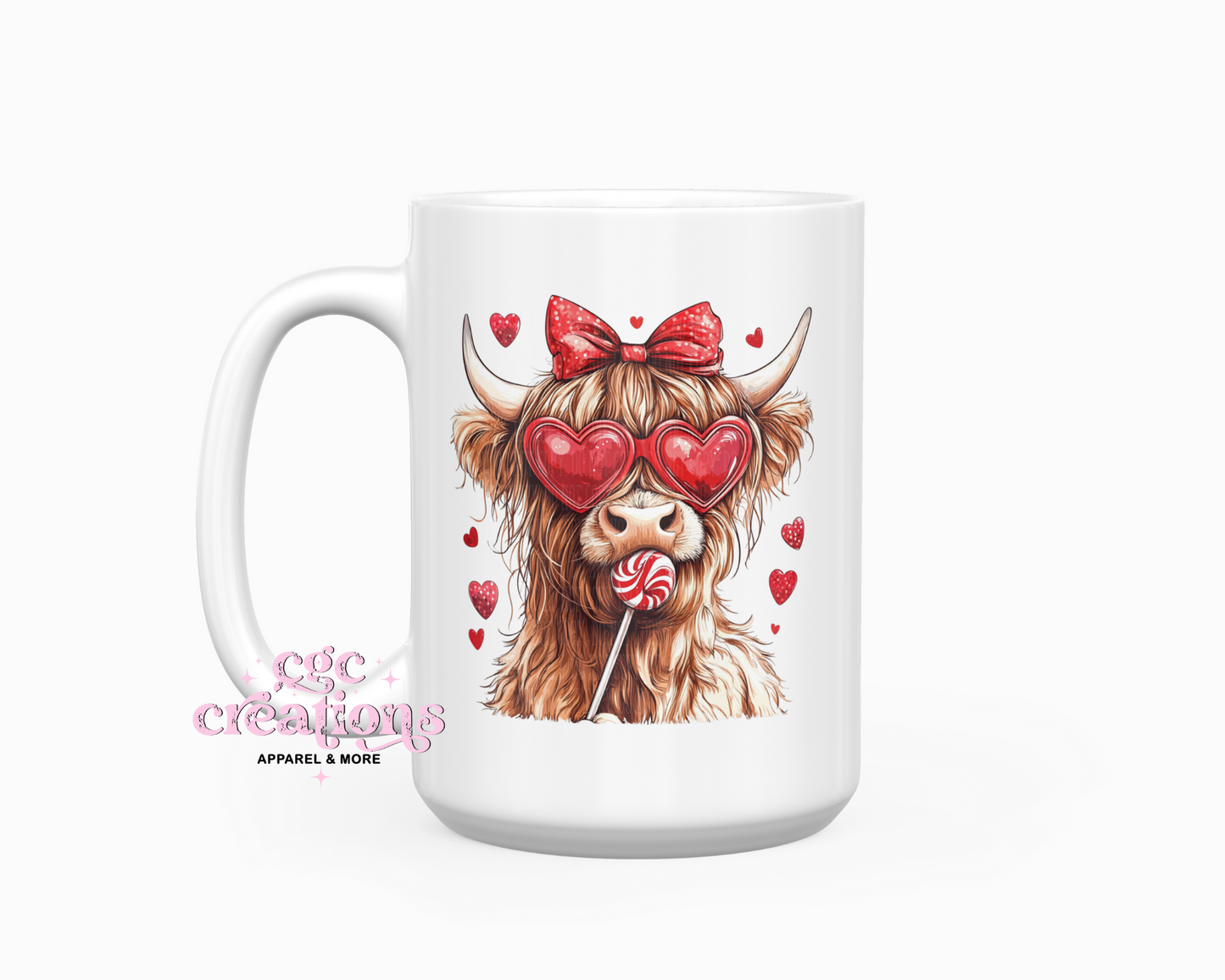 Cute Highland Cow With Hearts Ceramic Coffee Mug