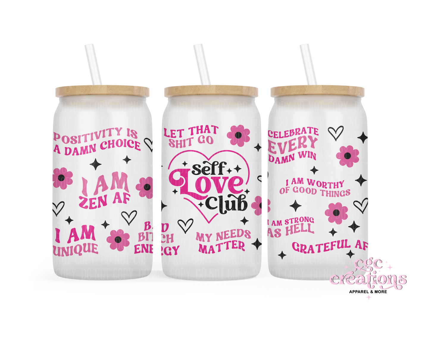 Self Love Club 16oz Glass Cup With Lid