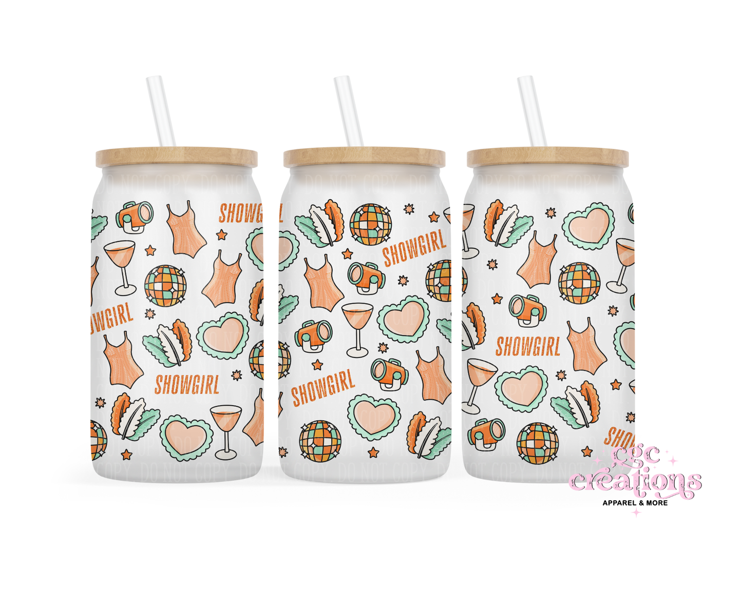 Showgirl 16oz Glass Cup With Lid