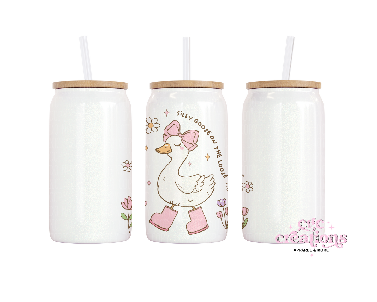 Silly Goose On The Loose 16oz Glass Cup With Lid