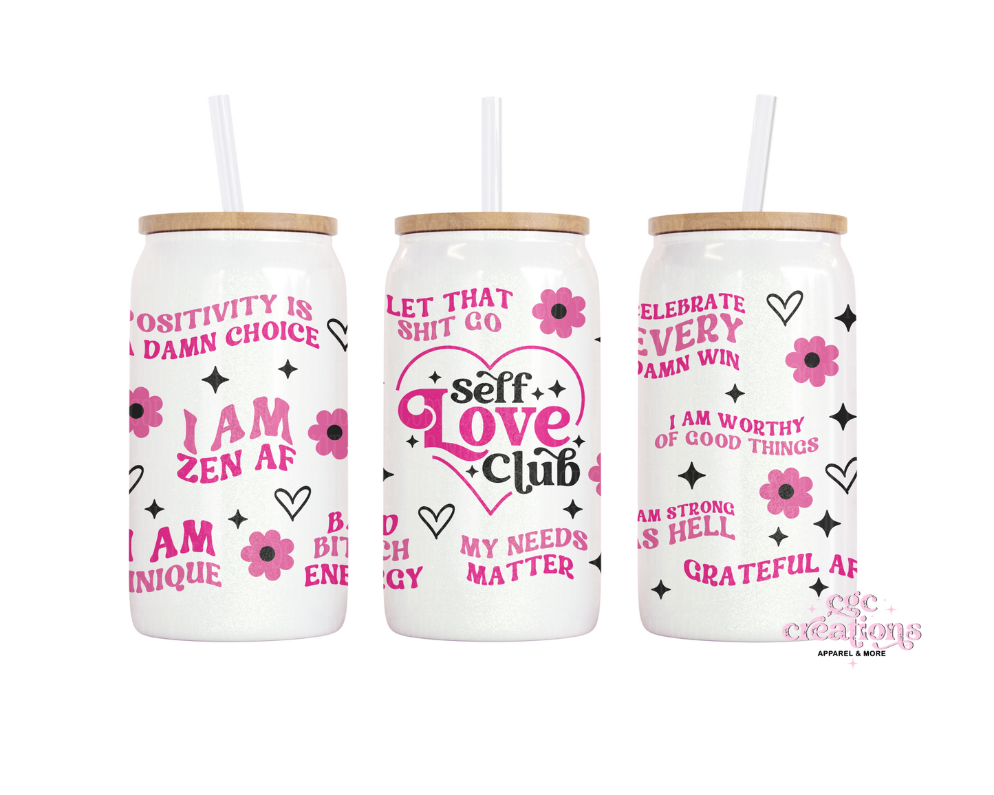 Self Love Club 16oz Glass Cup With Lid