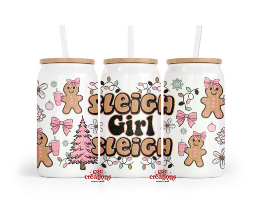 Sleigh Girl Sleigh 16oz Glass Cup With Lid