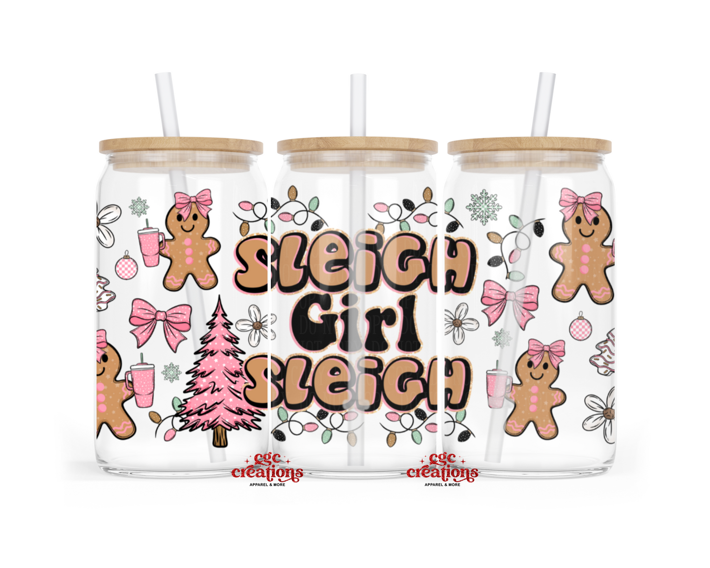 Sleigh Girl Sleigh 16oz Glass Cup With Lid