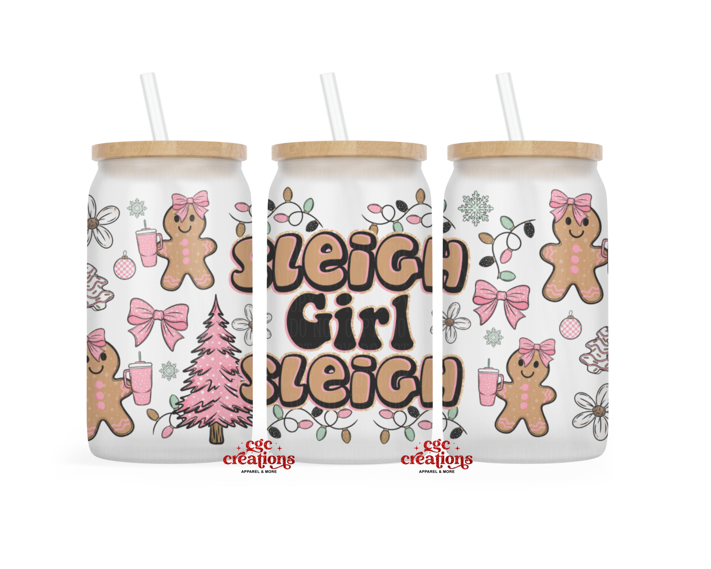 Sleigh Girl Sleigh 16oz Glass Cup With Lid