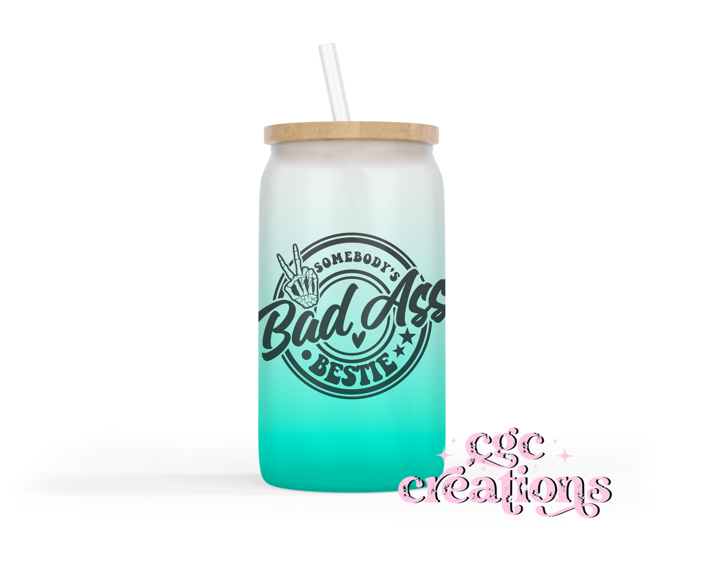 Badass Bestie 16oz Glass Cup With Lid