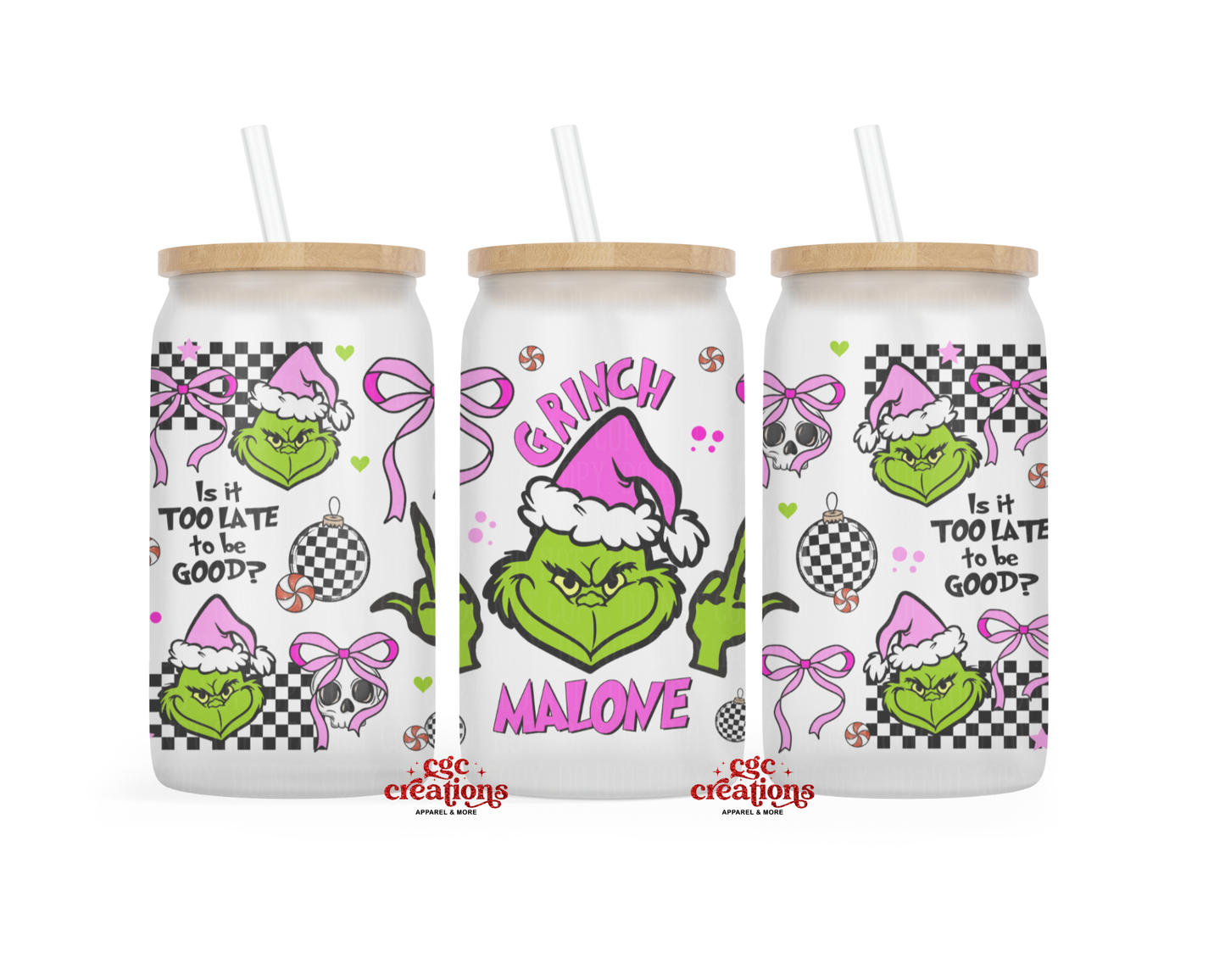 To Late To Be Good 16oz Glass Cup With Lid