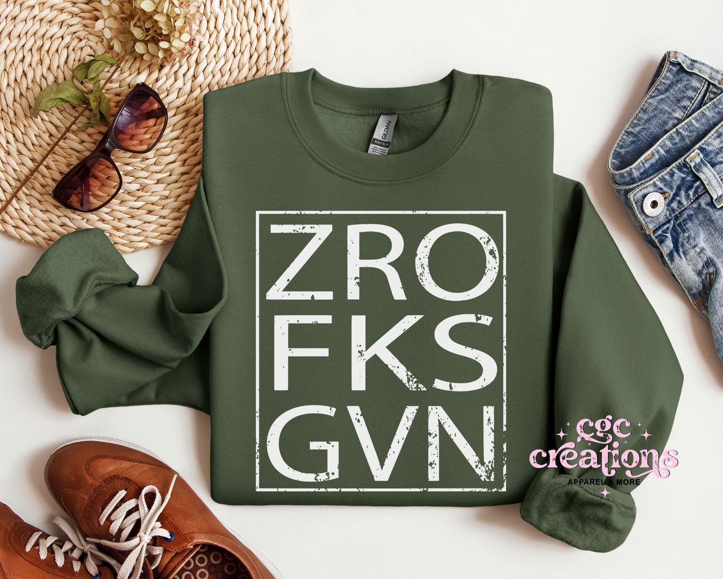 ZRO FKS GVN (Distressed Looking Image) Crewneck Sweatshirt