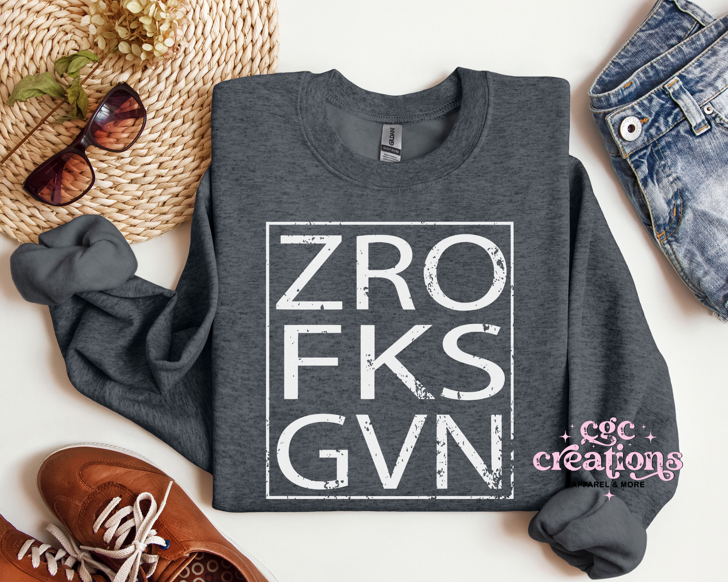 ZRO FKS GVN (Distressed Looking Image) Crewneck Sweatshirt