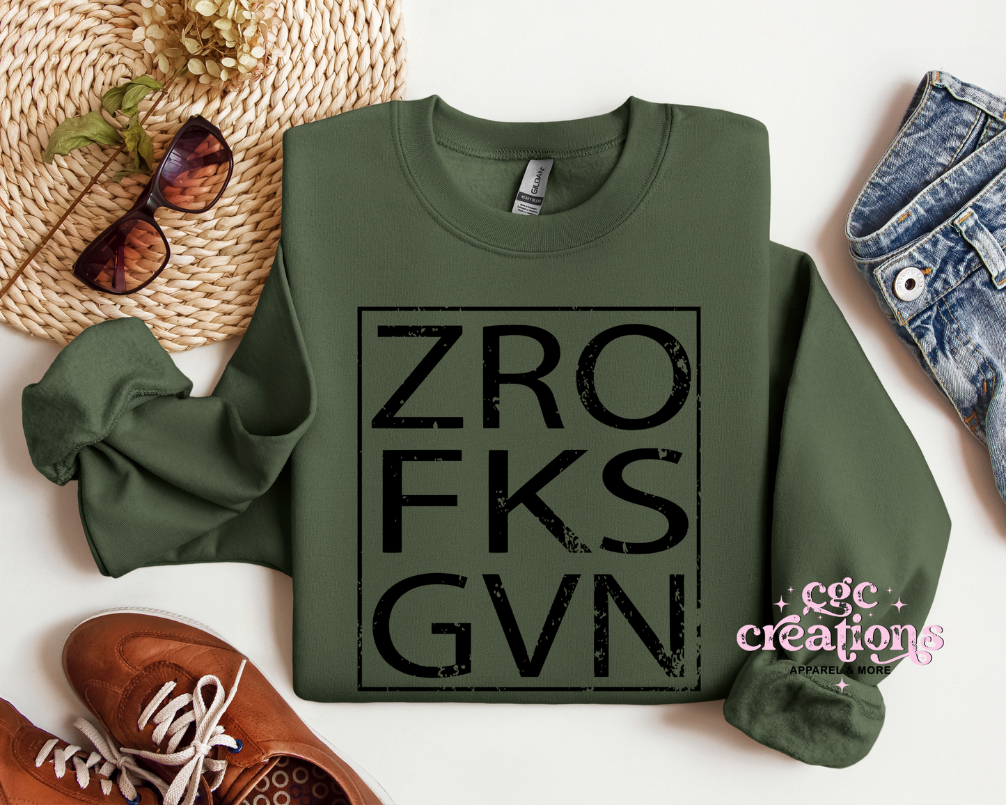 ZRO FKS GVN (Distressed Looking Image) Crewneck Sweatshirt