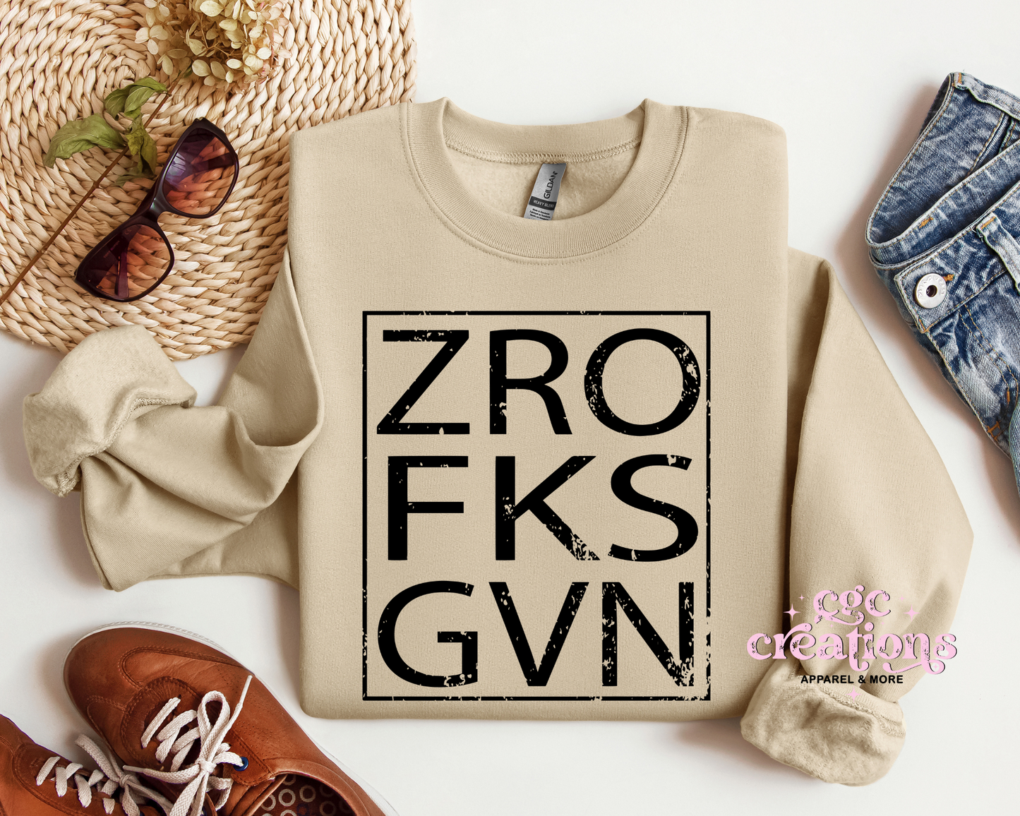 ZRO FKS GVN (Distressed Looking Image) Crewneck Sweatshirt