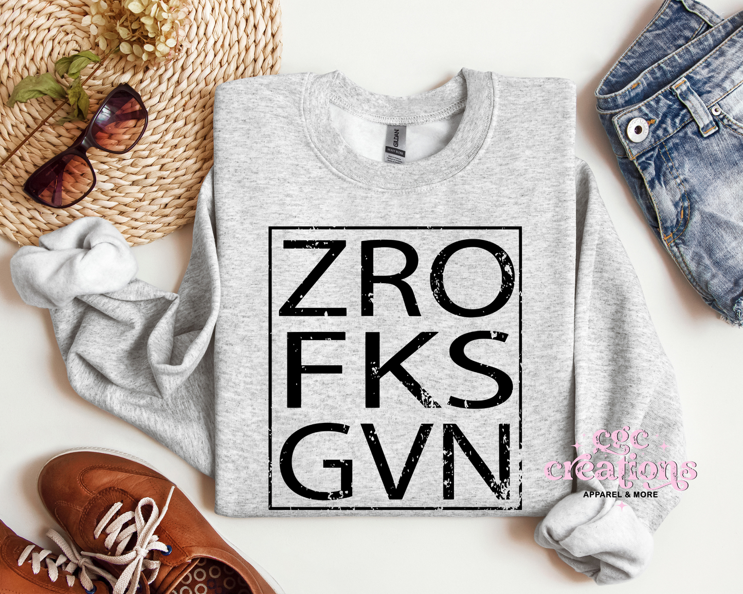 ZRO FKS GVN (Distressed Looking Image) Crewneck Sweatshirt