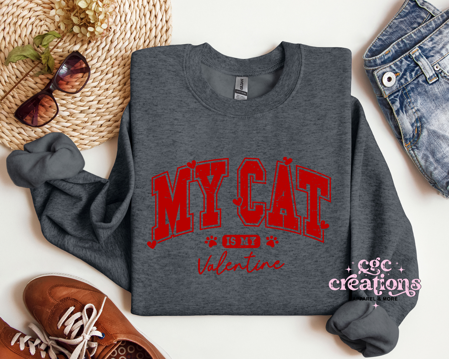 My Cat Is My Valentine Crewneck Sweatshirt