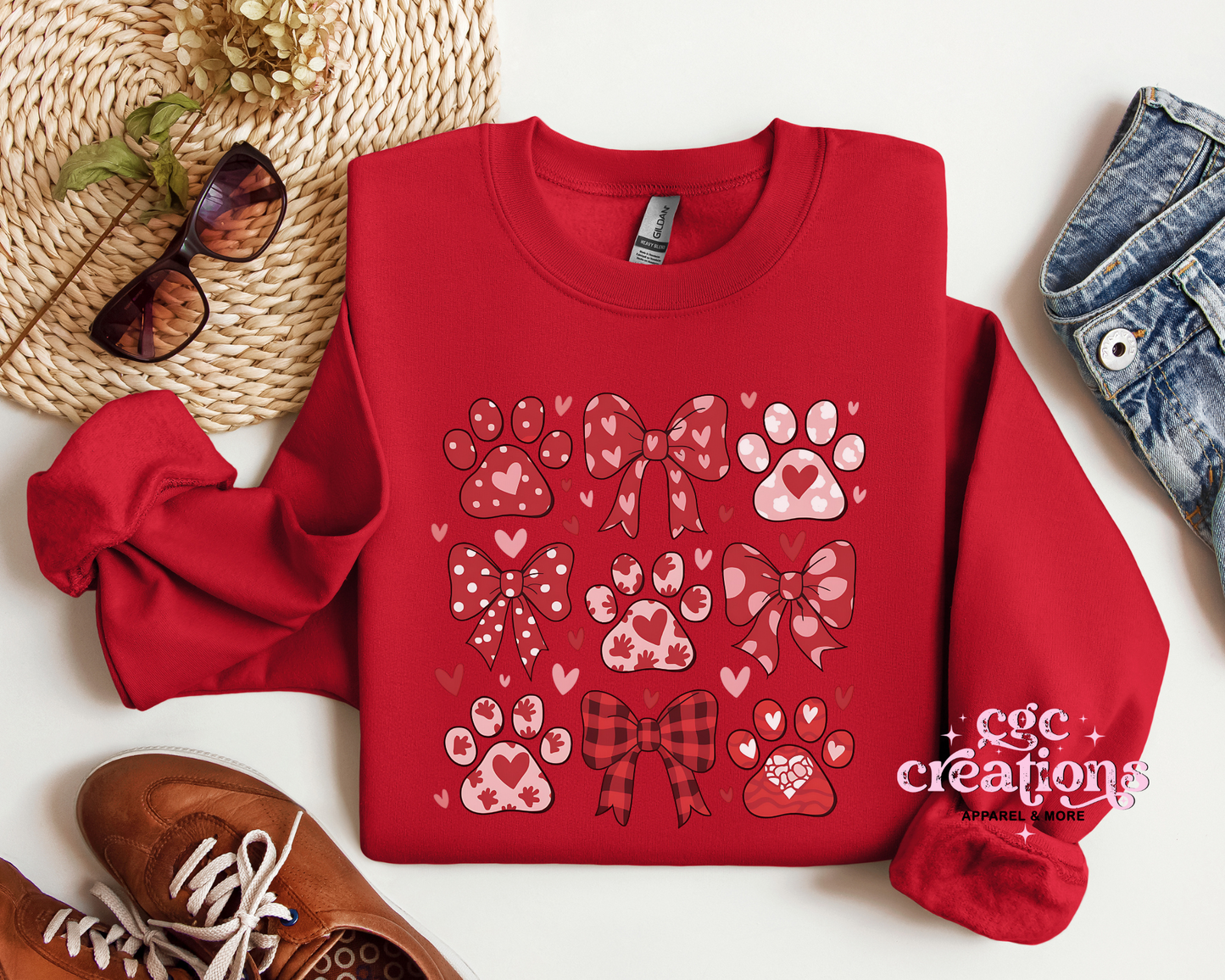 Dog Coquette Grid Valentine Crewneck Sweatshirt