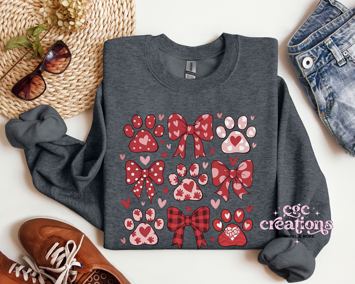 Dog Coquette Grid Valentine Crewneck Sweatshirt