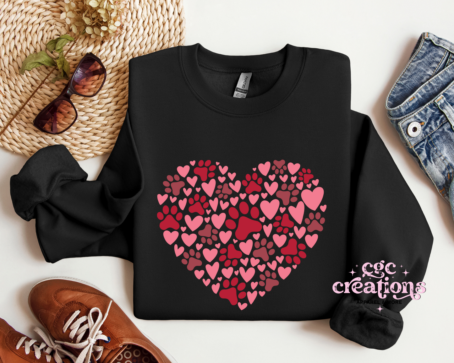 Dog Paw Print Heart Crewneck Sweatshirt