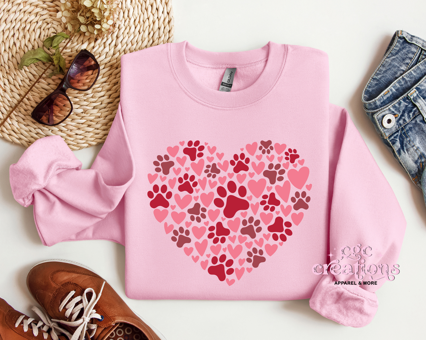 Dog Paw Print Heart Crewneck Sweatshirt