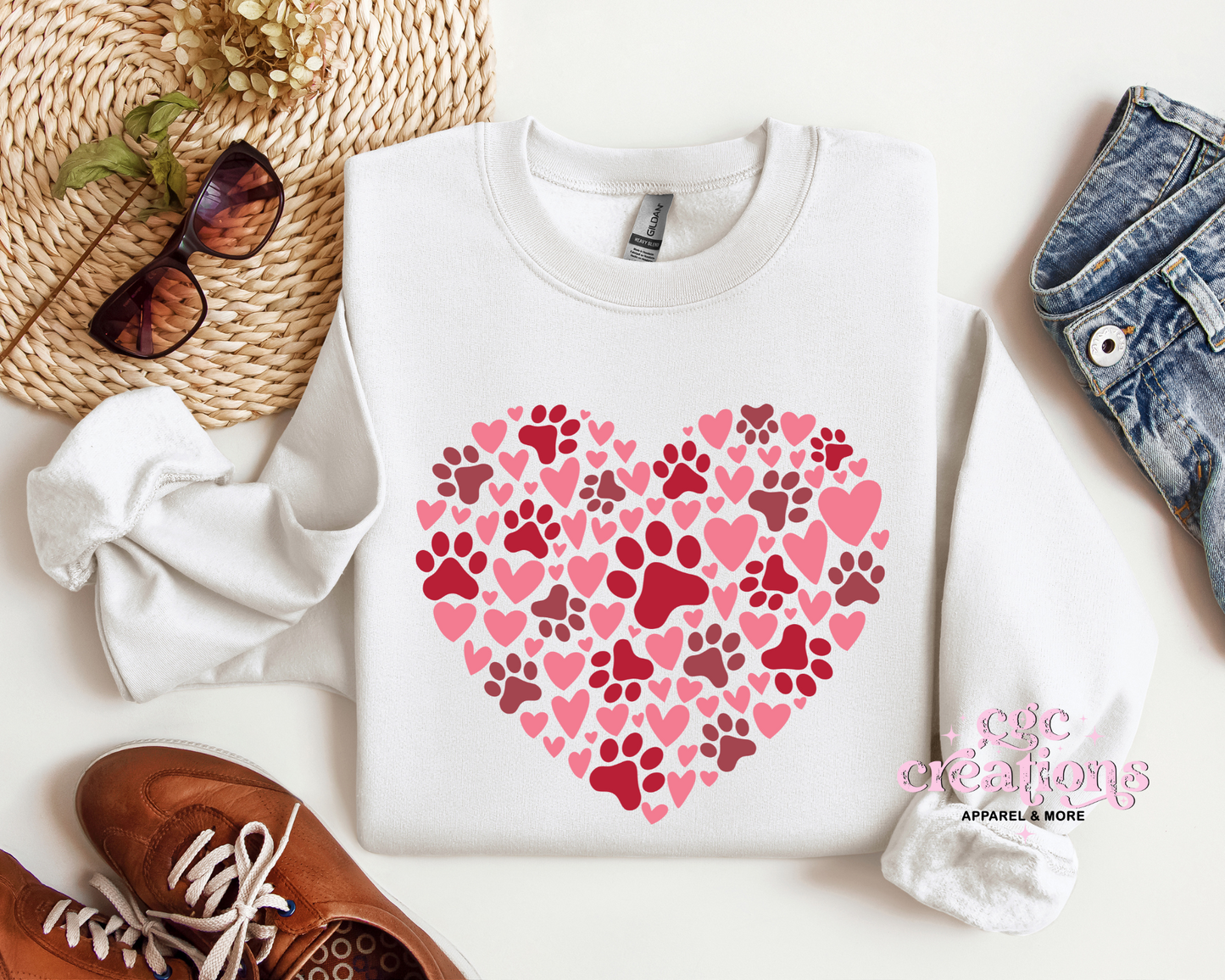 Dog Paw Print Heart Crewneck Sweatshirt