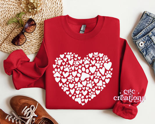 Dog Paw Print Heart Crewneck Sweatshirt