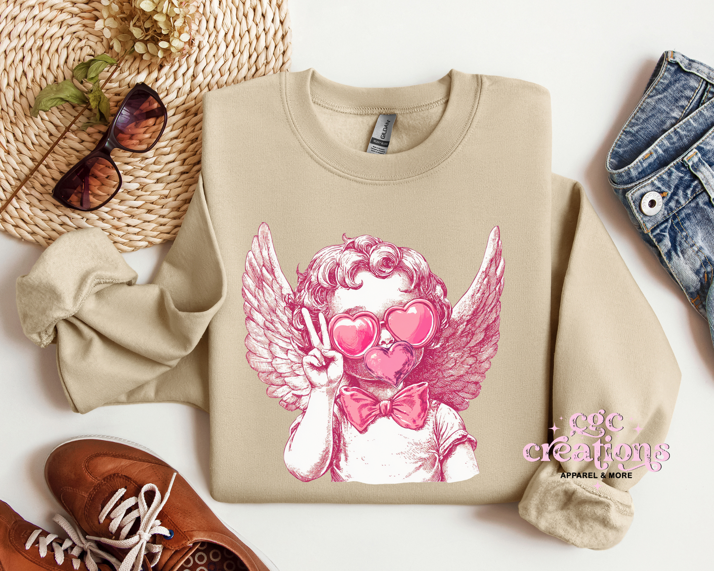 Retro Cupid Valentine Blowing Bubble Crewneck Sweatshirt