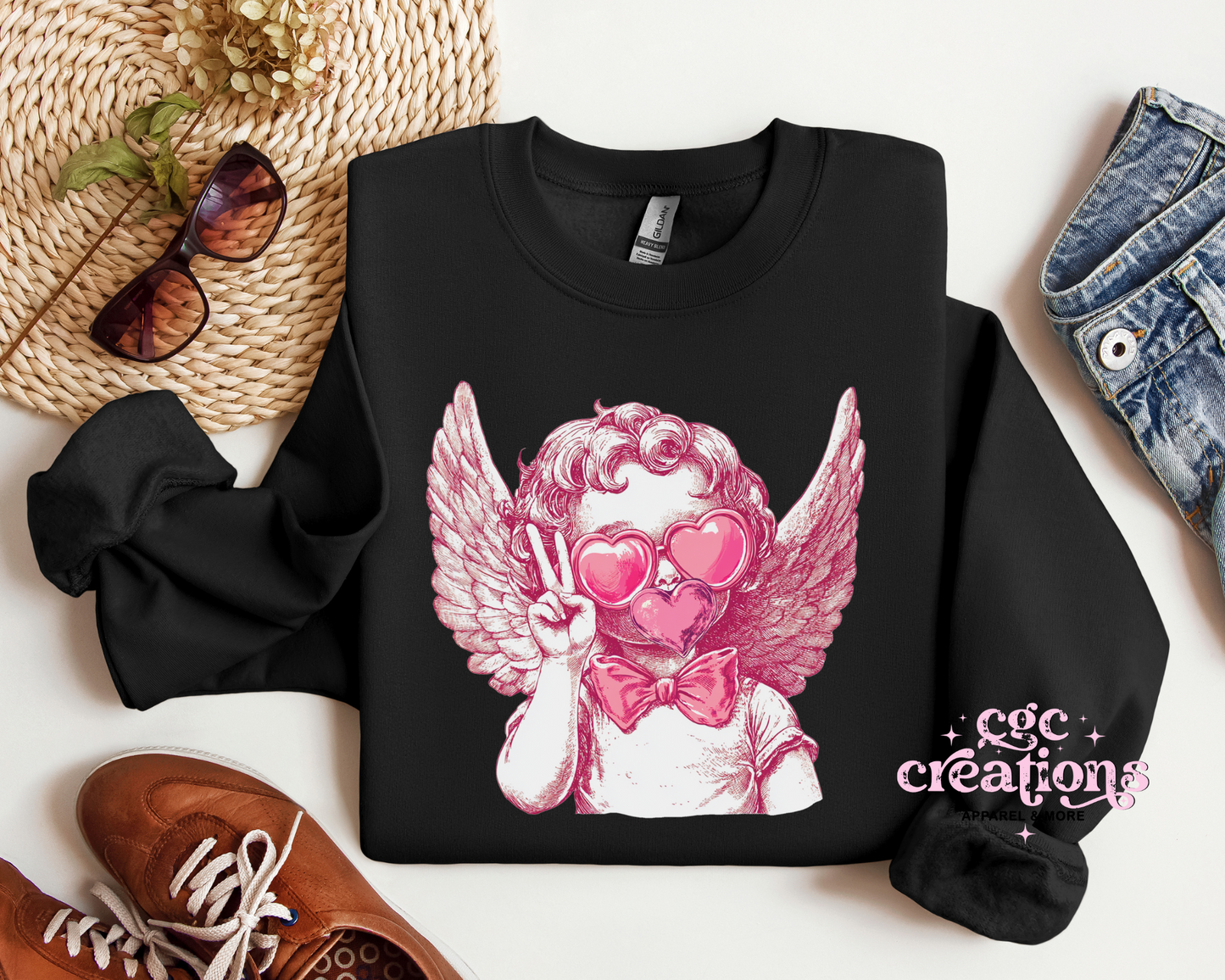 Retro Cupid Valentine Blowing Bubble Crewneck Sweatshirt