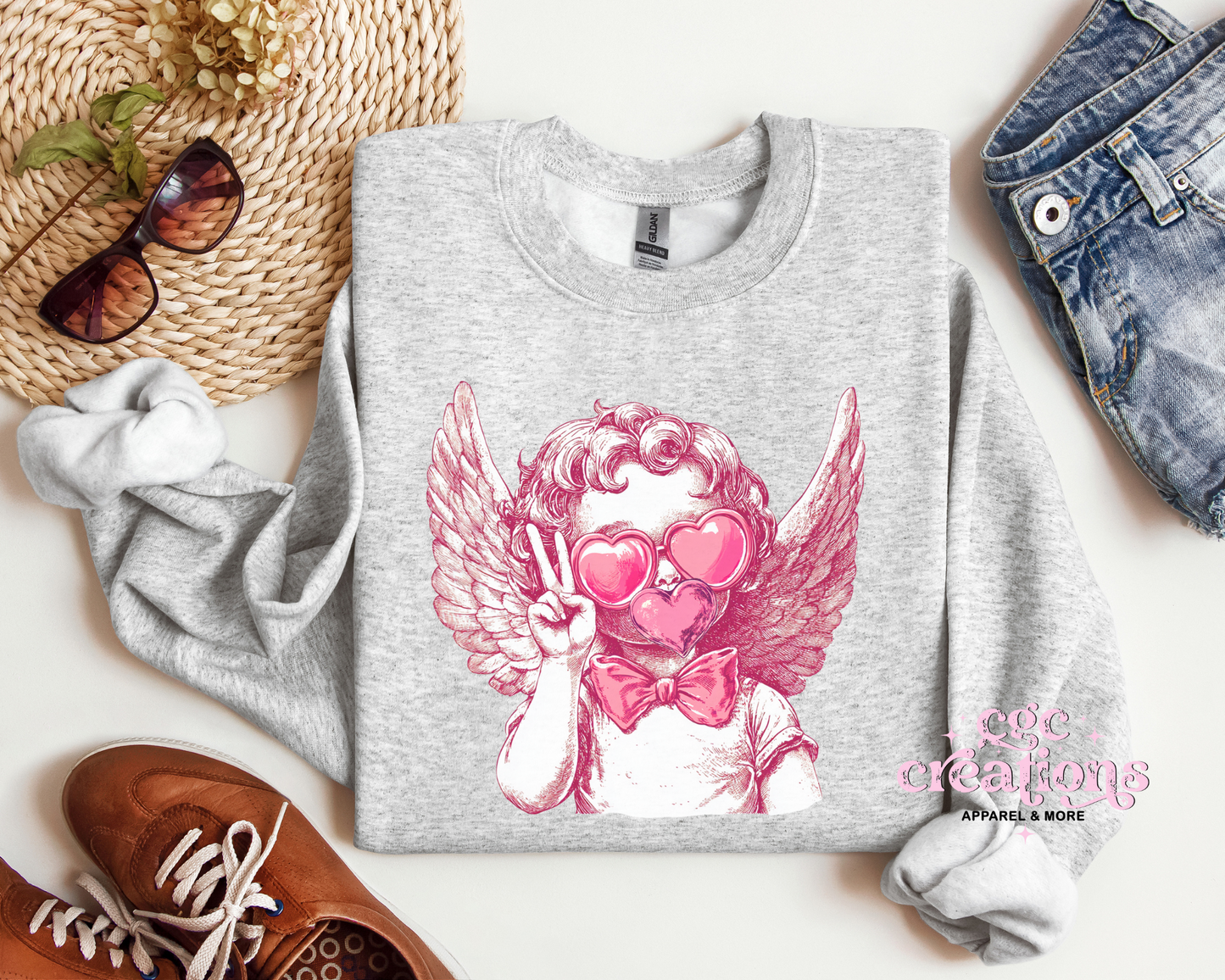 Retro Cupid Valentine Blowing Bubble Crewneck Sweatshirt