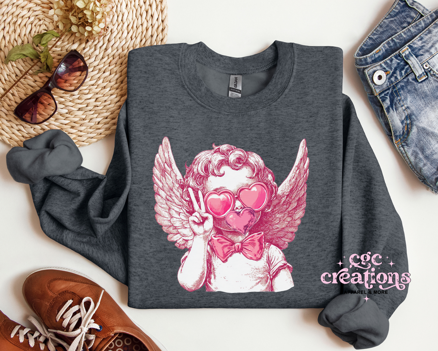 Retro Cupid Valentine Blowing Bubble Crewneck Sweatshirt