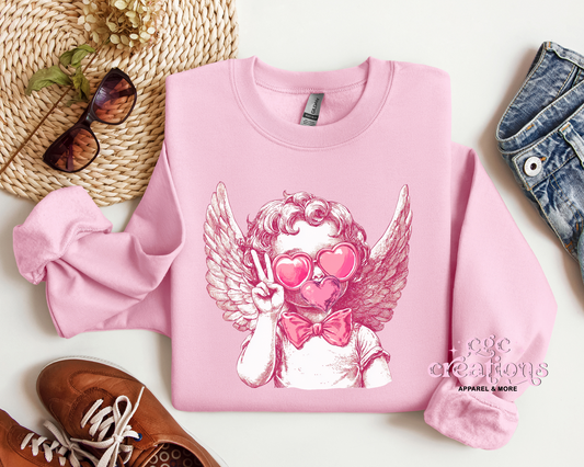 Retro Cupid Valentine Blowing Bubble Crewneck Sweatshirt