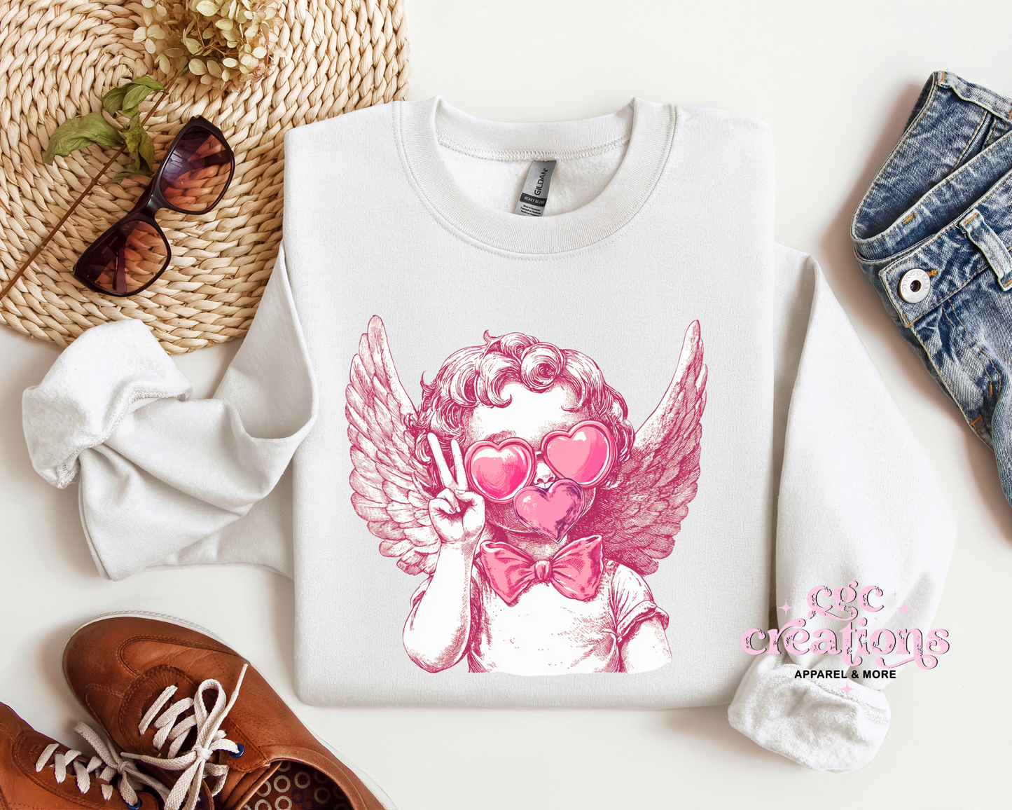 Retro Cupid Valentine Blowing Bubble Crewneck Sweatshirt