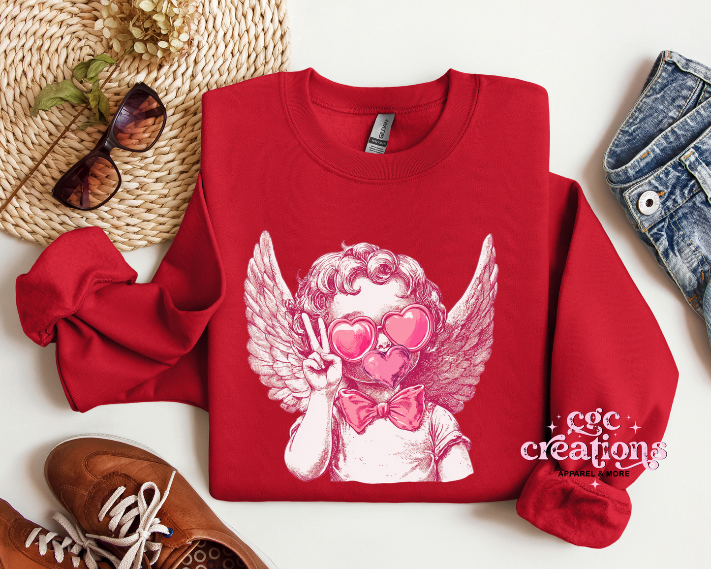 Retro Cupid Valentine Blowing Bubble Crewneck Sweatshirt