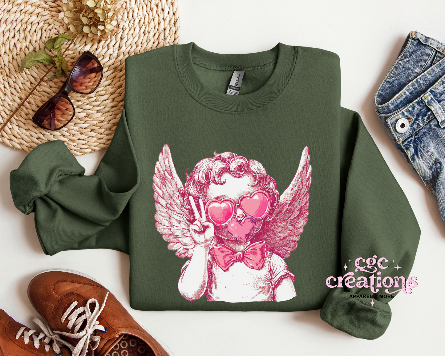 Retro Cupid Valentine Blowing Bubble Crewneck Sweatshirt